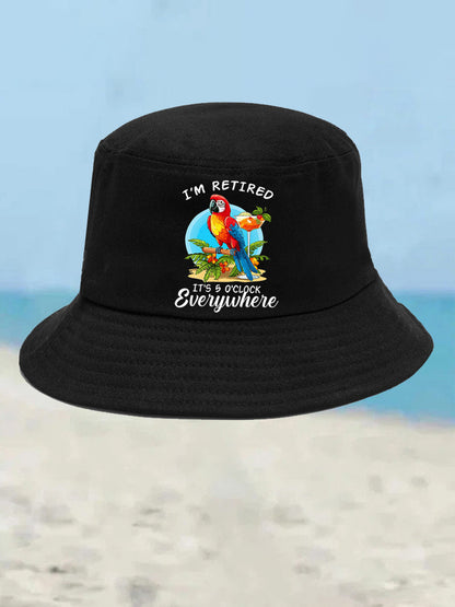 Unisex I'm Retired It's 5 O'clock Somewhere Parrot Print Bucket hat