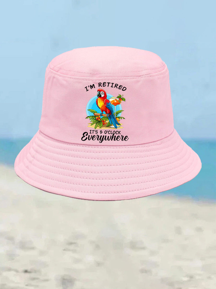 Unisex I'm Retired It's 5 O'clock Somewhere Parrot Print Bucket hat