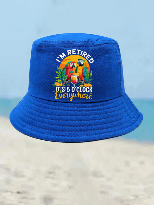 Unisex I'm Retired It's 5 O'clock Somewhere Parrot Print Bucket hat