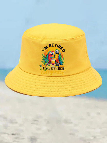 Unisex I'm Retired It's 5 O'clock Somewhere Parrot Print Bucket hat