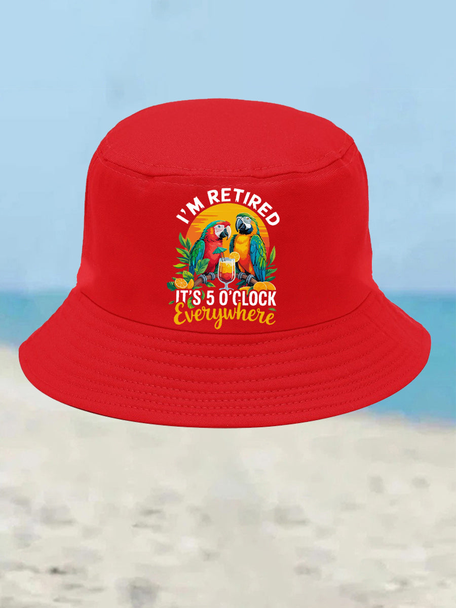 Unisex I'm Retired It's 5 O'clock Somewhere Parrot Print Bucket hat