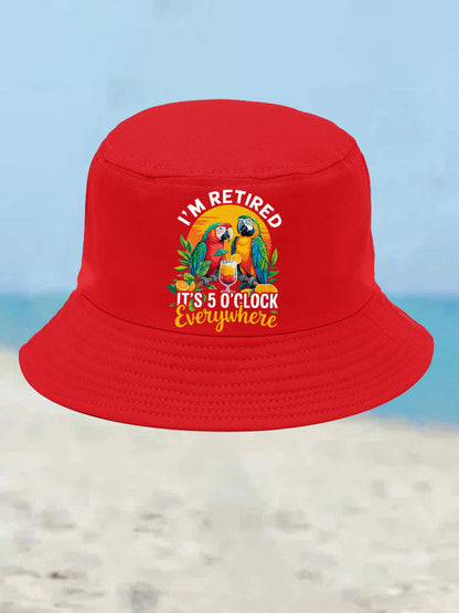 Unisex I'm Retired It's 5 O'clock Somewhere Parrot Print Bucket hat
