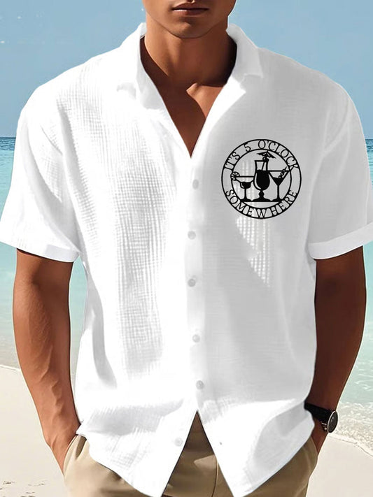 Men's It‘s 5 O'clock Somewhere Print Casual Short-Sleeve Shirt