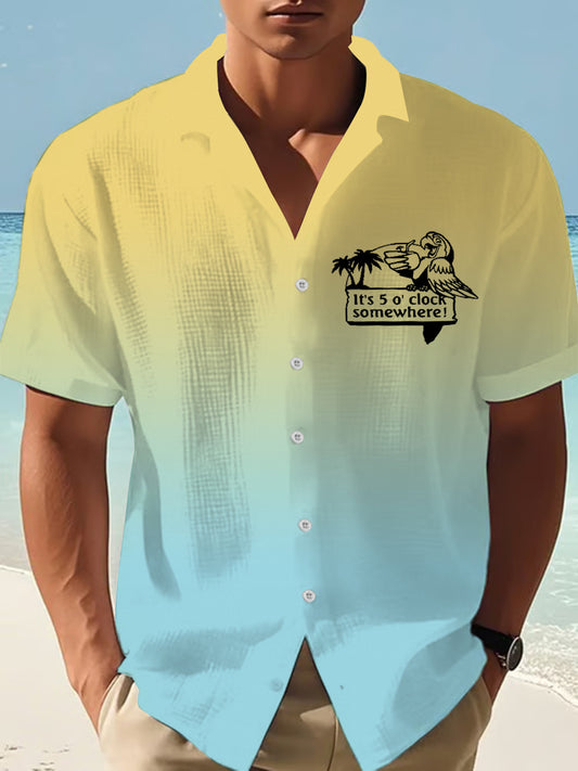 Men's It's 5:00 Somewhere Always Happy Hour Paradise Parrot Printed Short Sleeve T-Shirt