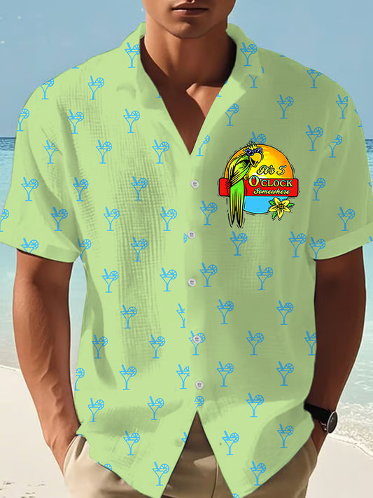 Men's It's 5:00 Somewhere Always Happy Hour Paradise Parrot Printed Short Sleeve T-Shirt