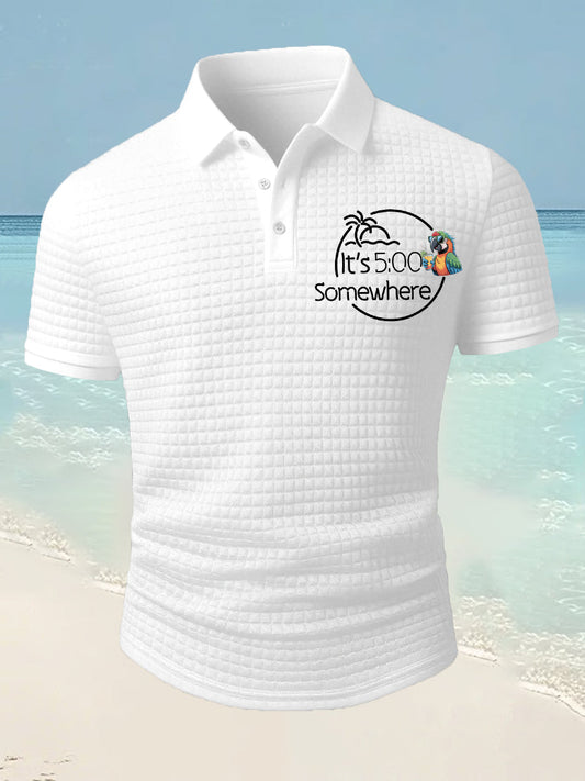 Men's It's 5 O'clock Somewhere Parrot Print Casual Waffle Short-Sleeve Top
