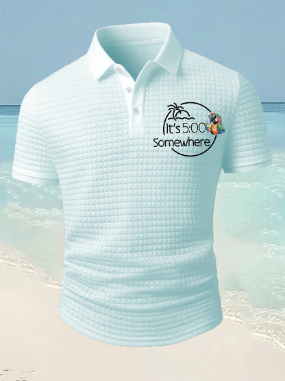 Men's It's 5 O'clock Somewhere Parrot Print Casual Waffle Short-Sleeve Top