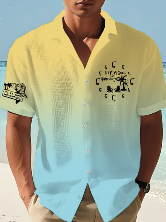 Men's It's 5:00 Somewhere Always Happy Hour Paradise Parrot Printed Short Sleeve T-Shirt