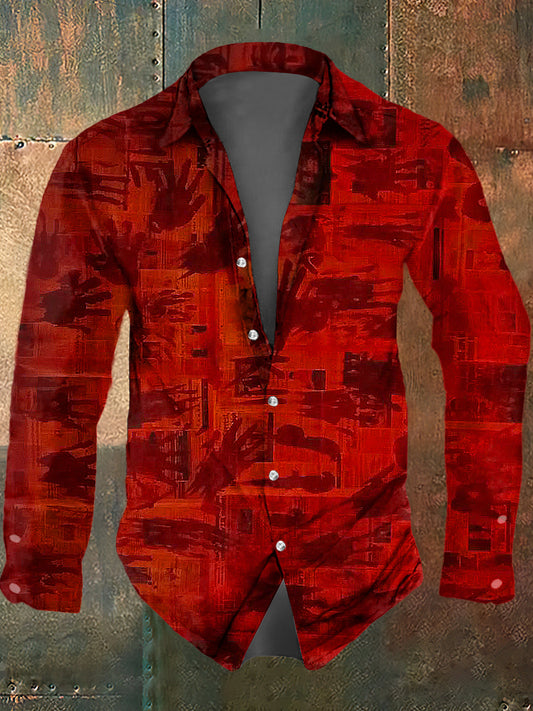 Men's Halloween Blood Palm Print Casual Long Sleeved Shirt