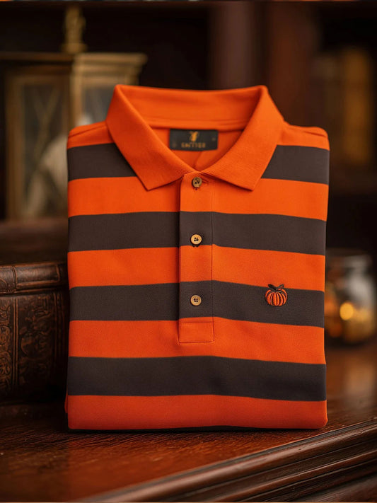 Men's Pumpkin Stripe Print Casual Short Sleeve Top