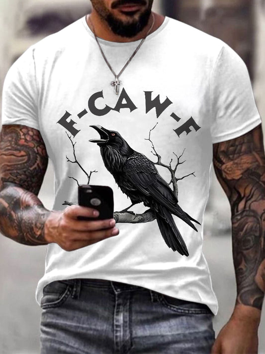 Men's Funny Black Crow Print T-Shirt