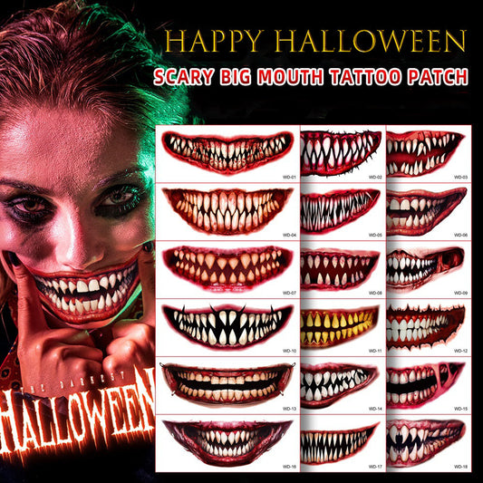Halloween Horror Big Mouth Thriller Makeup Stickers (1 Set of 18 Pictures)