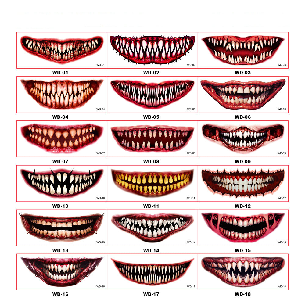 Halloween Horror Big Mouth Thriller Makeup Stickers (1 Set of 18 Pictures)