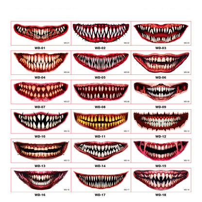Halloween Horror Big Mouth Thriller Makeup Stickers (1 Set of 18 Pictures)