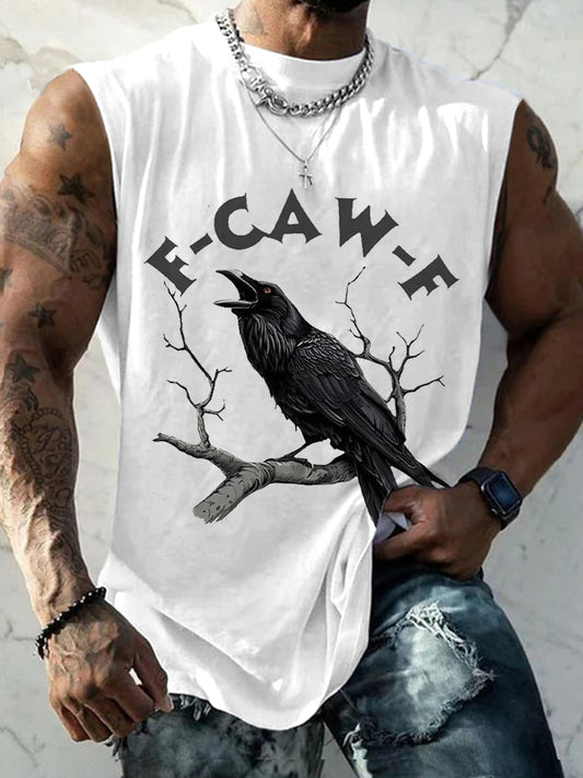 Men's Funny Black Crow Print Tank Top