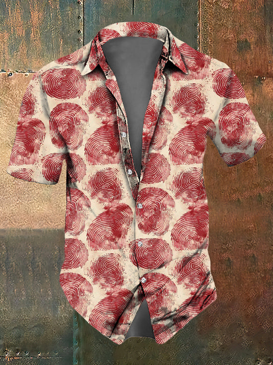 Men's Abstract Halloween Blood Print Casual Short Sleeved Shirt