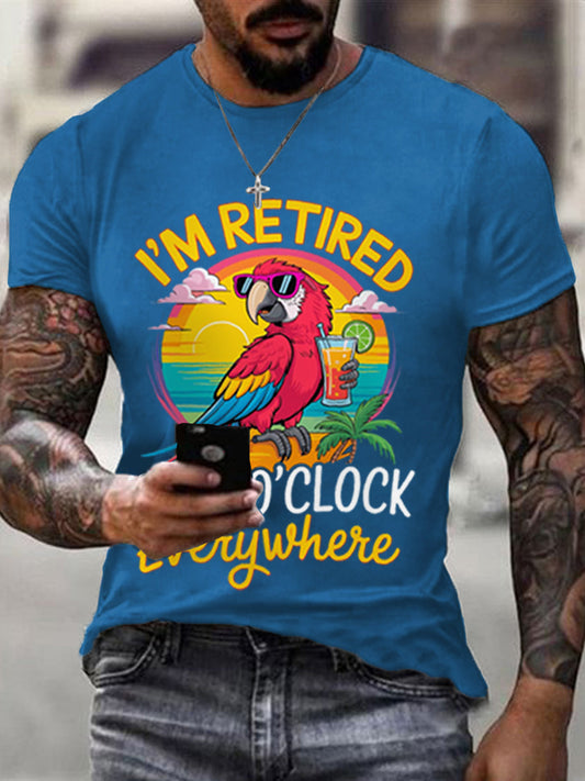 Men's I‘m Retired It‘s 5 O'clock Everywhere Parrot Print Casual Tee