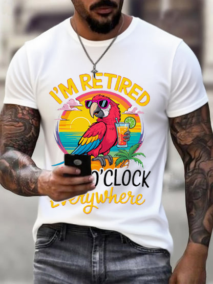 Men's I‘m Retired It‘s 5 O'clock Everywhere Parrot Print Casual Tee