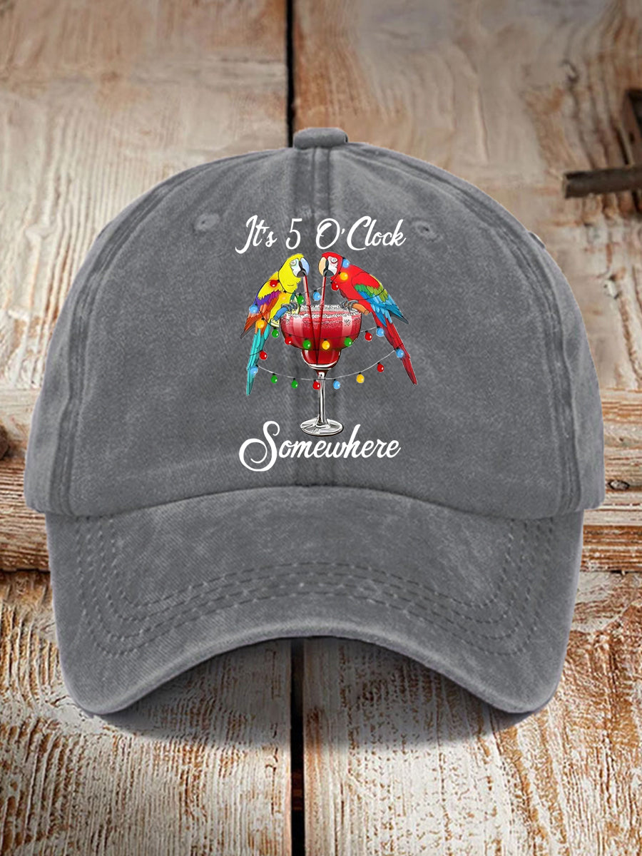 Unisex It's 5 O'clock Somewhere Parrot Print Hat