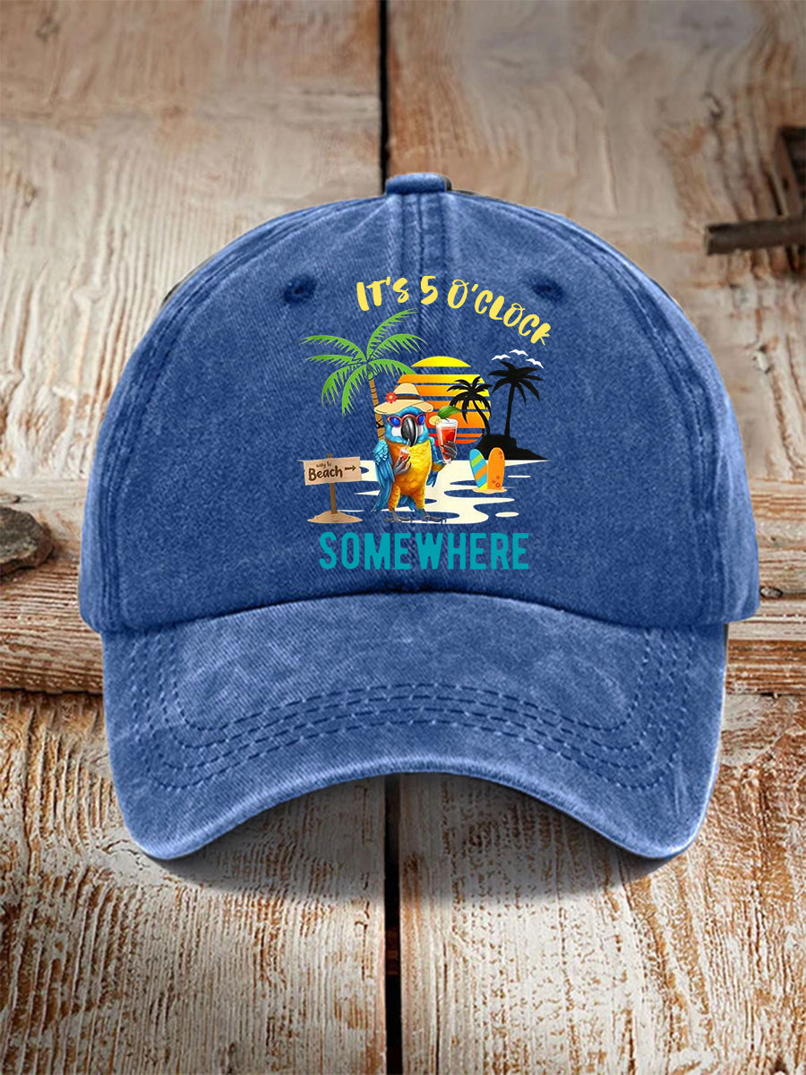 Unisex It's 5 O'clock Somewhere Parrot Print Hat