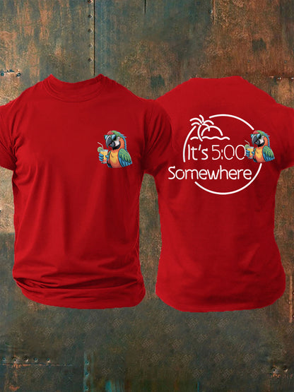 Men's It's 5 O'clock Somewhere Parrot Print Casual Tee
