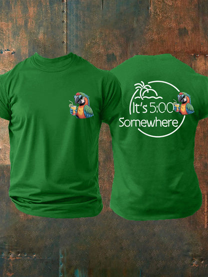 Men's It's 5 O'clock Somewhere Parrot Print Casual Tee