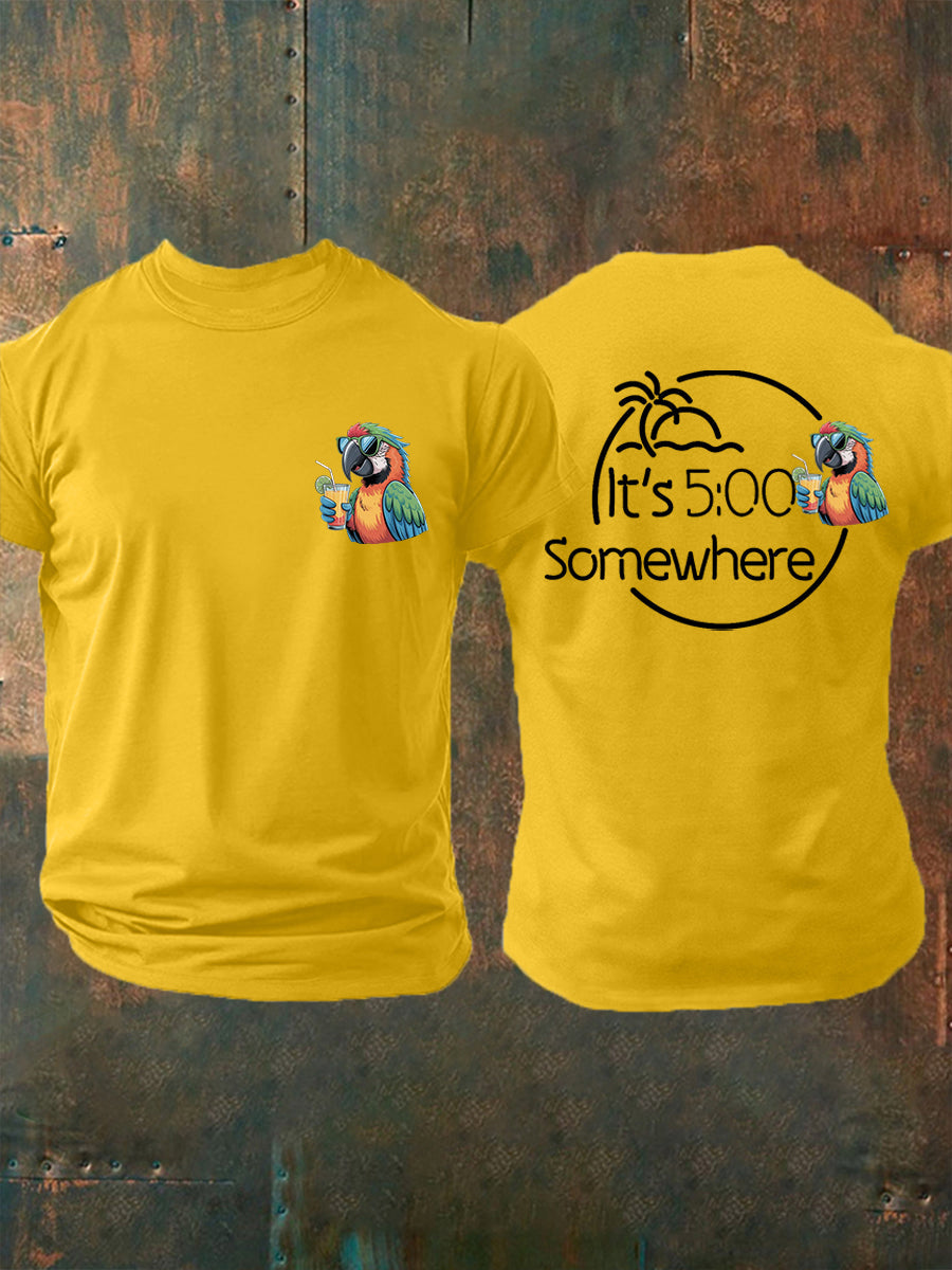 Men's It's 5 O'clock Somewhere Parrot Print Casual Tee