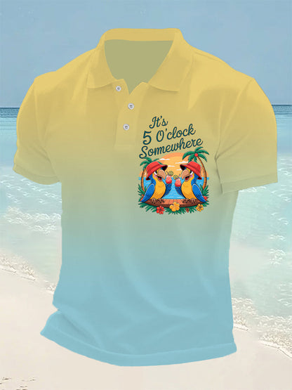 Men's It's 5 O'clock Somewhere Parrot Print Casual Short Sleeve Top
