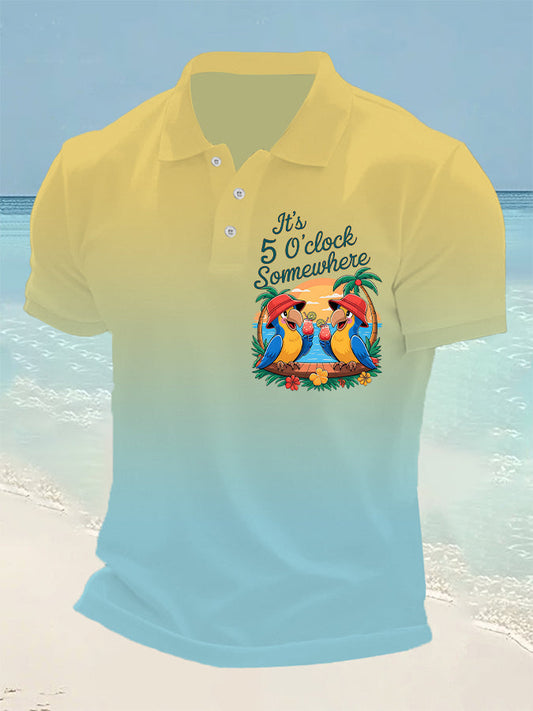 Men's It's 5 O'clock Somewhere Parrot Print Casual Short Sleeve Top