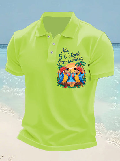 Men's It's 5 O'clock Somewhere Parrot Print Casual Short Sleeve Top