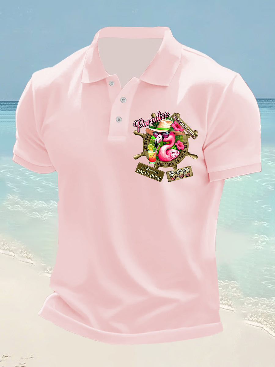 Men's It's 5 O'clock Somewhere Flamingo Print Casual Short Sleeve Top