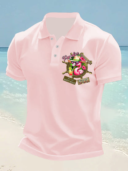 Men's It's 5 O'clock Somewhere Flamingo Print Casual Short Sleeve Top