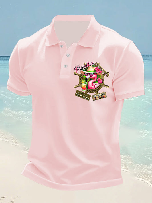 Men's It's 5 O'clock Somewhere Flamingo Print Casual Short Sleeve Top