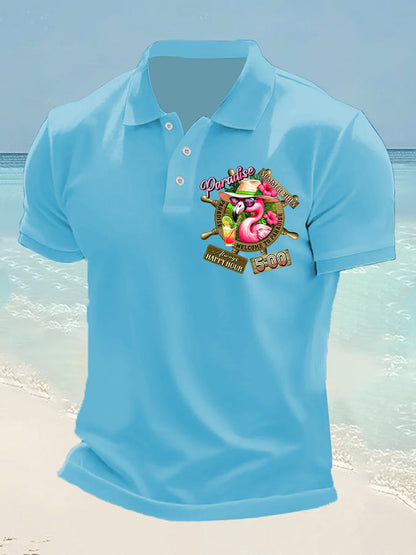 Men's It's 5 O'clock Somewhere Flamingo Print Casual Short Sleeve Top