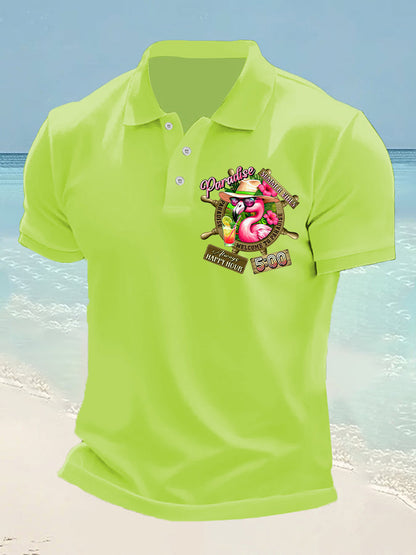 Men's It's 5 O'clock Somewhere Flamingo Print Casual Short Sleeve Top
