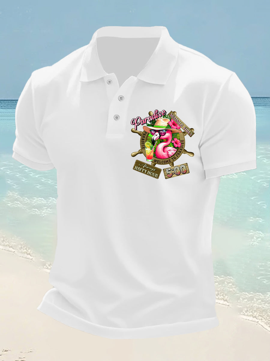 Men's It's 5 O'clock Somewhere Flamingo Print Casual Short Sleeve Top