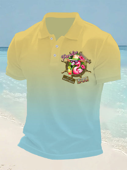 Men's It's 5 O'clock Somewhere Flamingo Print Casual Short Sleeve Top