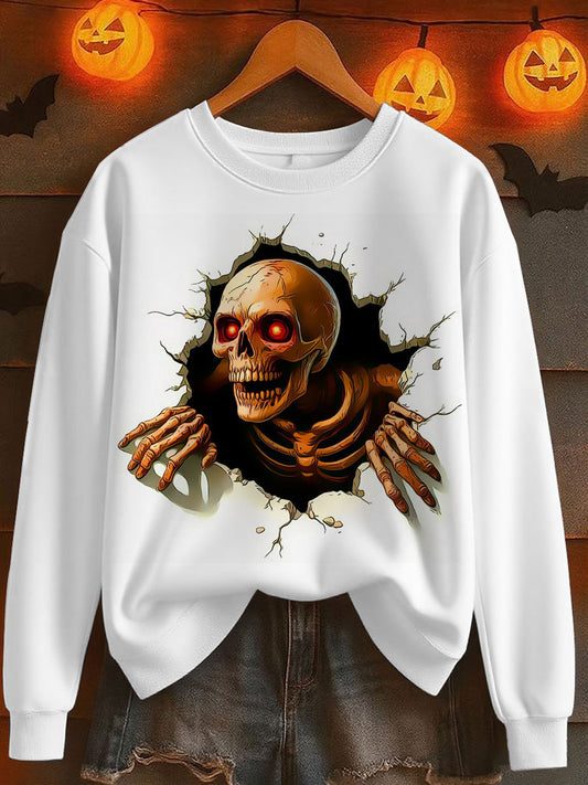 Women's Halloween Skull Print Sweatshirt