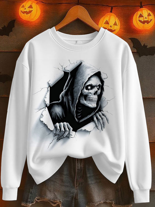 Women's Halloween Skull Print Sweatshirt