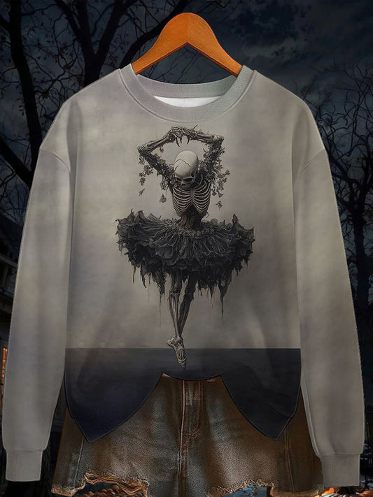 Women's Retro horror Halloween Dancing Skeleton Long Sleeve Sweatshirt