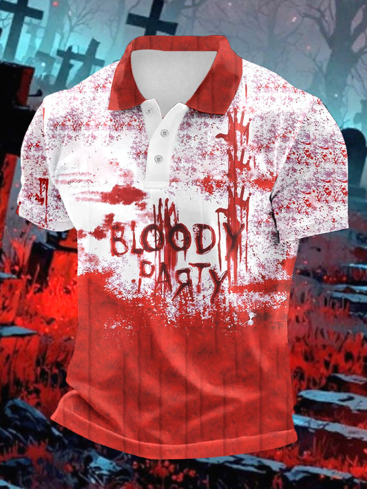 Men's Halloween Horror Handprint Bloodbath Party Print Top