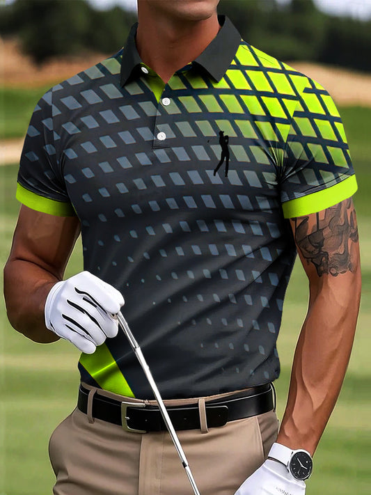 Men's Golf Retro Gradient Colorful Geometric Art Print Casual Business Polo Shirt