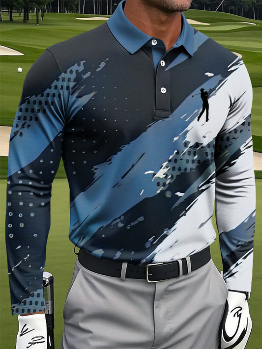 Men's Retro Abstract Graffiti Print Casual Business Long-Sleeved Polo Shirt