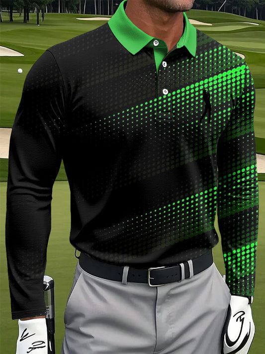 Men's Retro Abstract Polka Dot Print Casual Business Long-Sleeved Polo Shirt