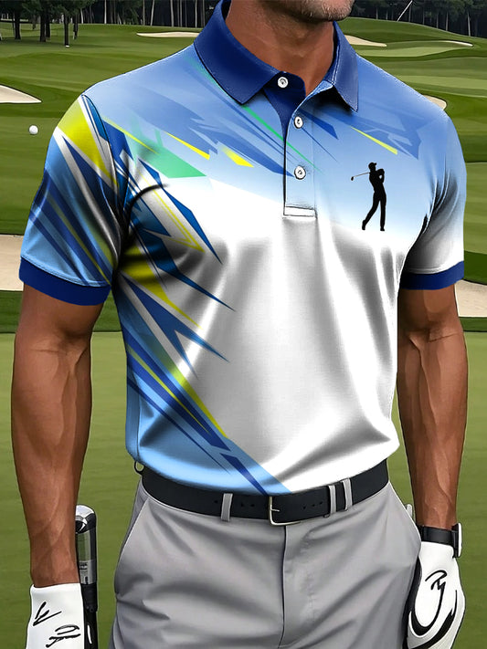 Men's Retro Abstract Geometric Colorful Art Print Casual Business Polo Shirt