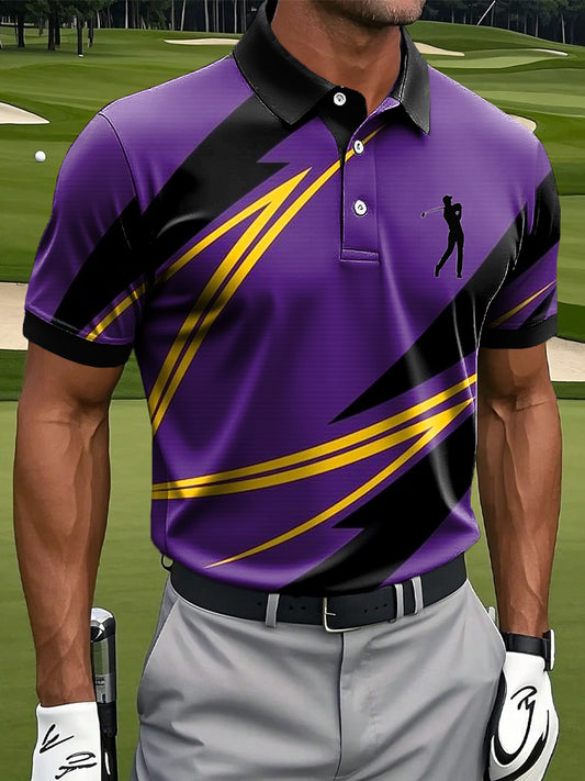 Men's Retro Abstract Line Art Print Casual Business Polo Shirt