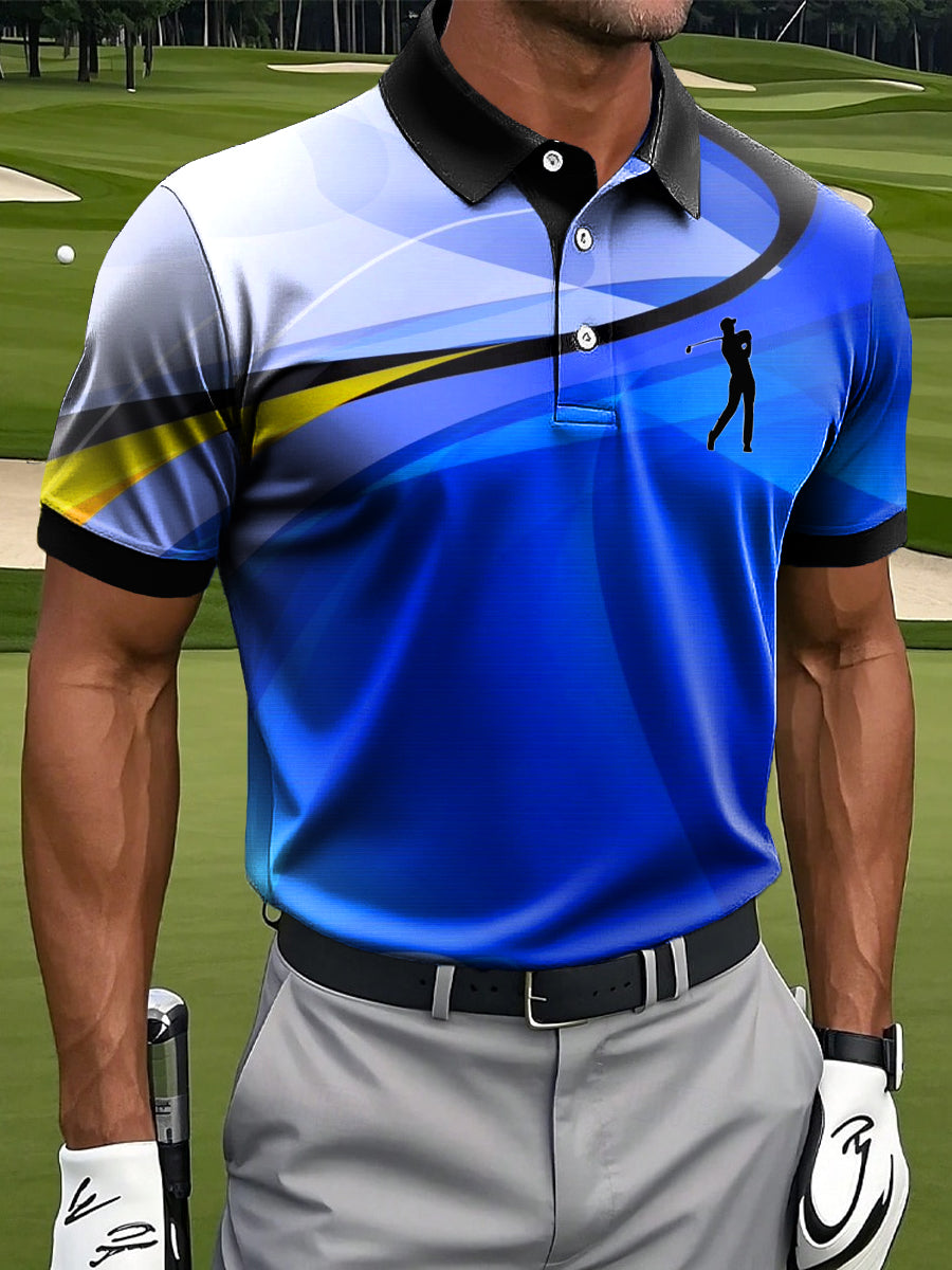 Men's Retro Abstract Line Texture Art Print Casual Business Polo Shirt