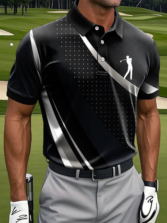 Men's Retro Geometric Texture Art Print Casual Business Polo Shirt
