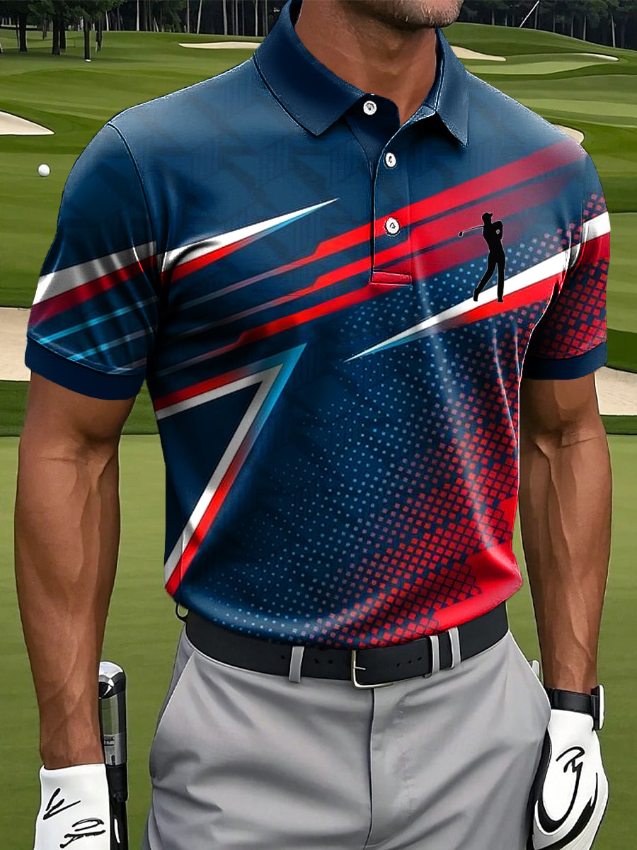 Men's Retro Gradient Line Dot Art Print Casual Business Polo Shirt