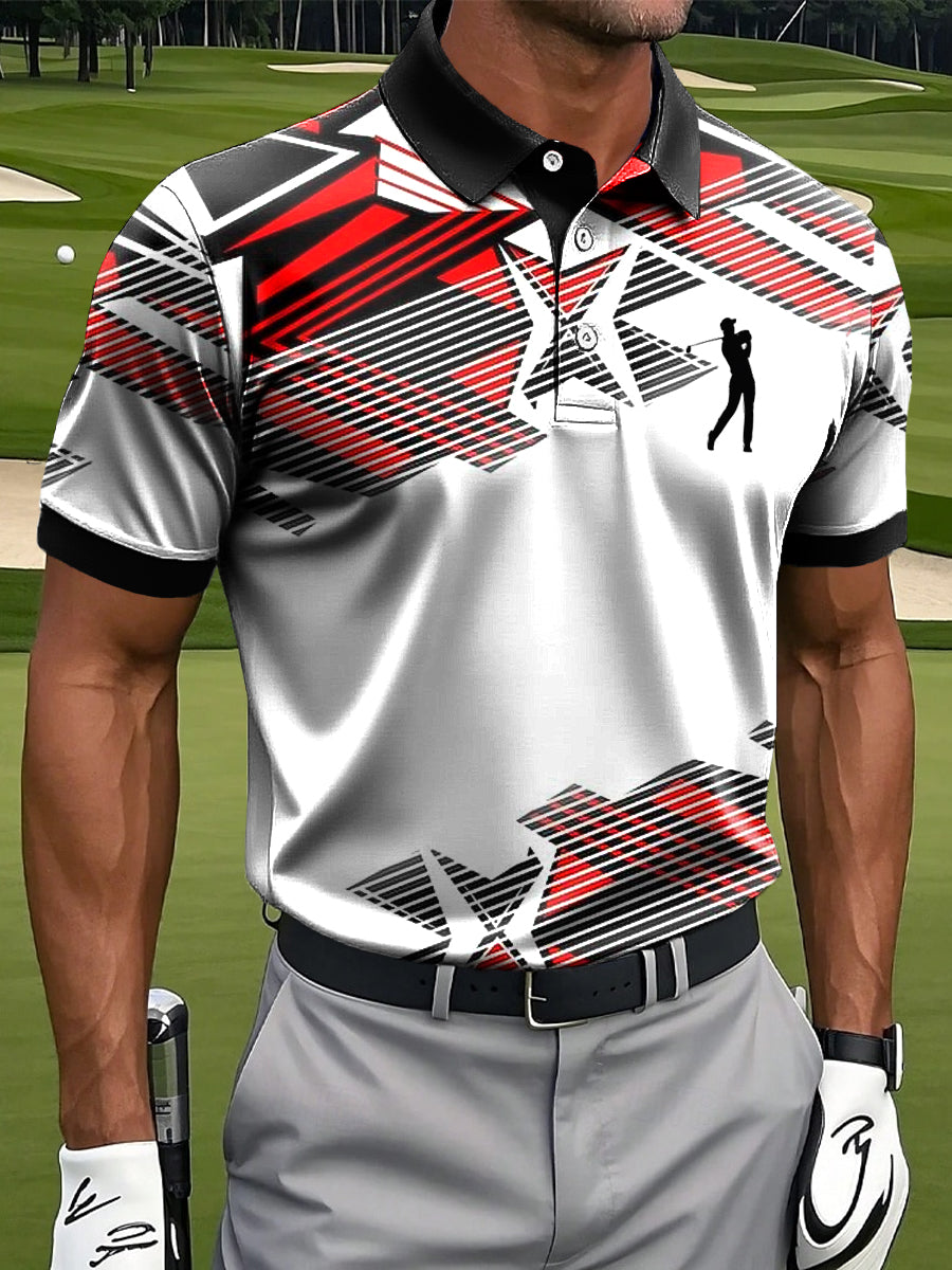 Men's Retro Irregular Line Geometric Art Print Casual Business Polo Shirt